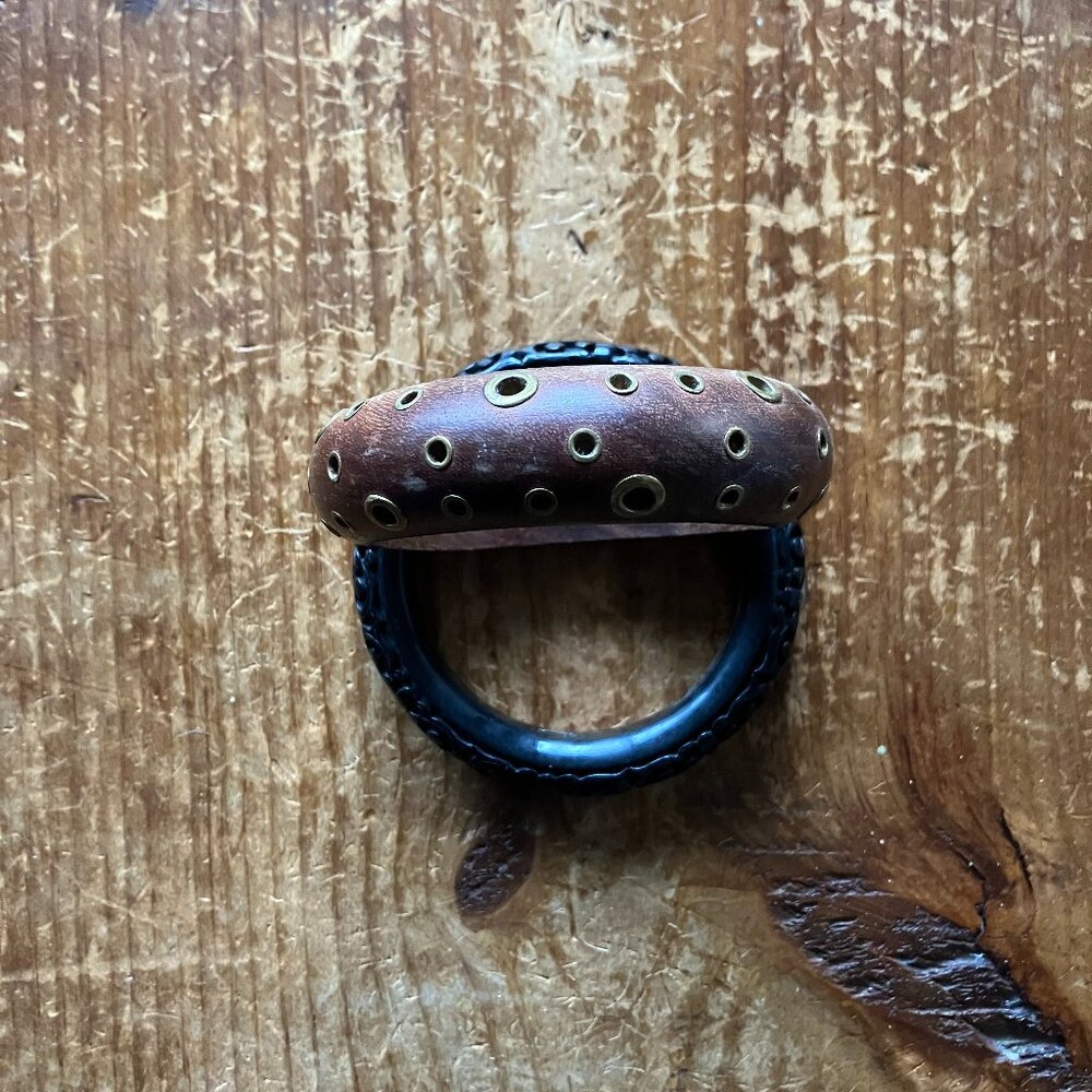 Vintage Brown & Black Wood & Resin Bangle Bracelets